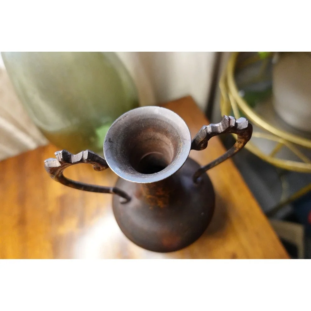 Vintage Metal Amphora Vase  Ornate Scroll Handles‎ Made in India